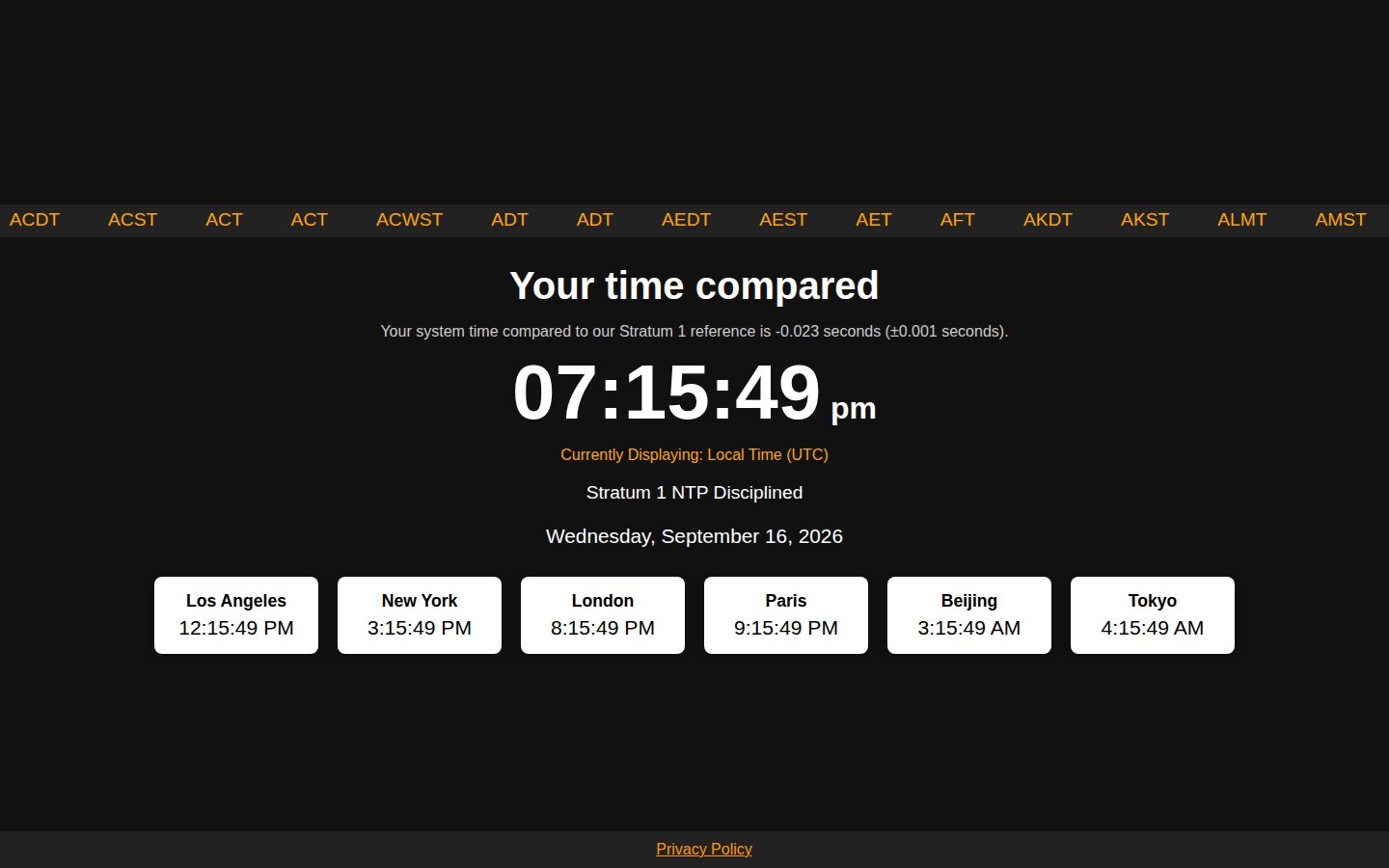 Screenshot of worldtimeusa.com