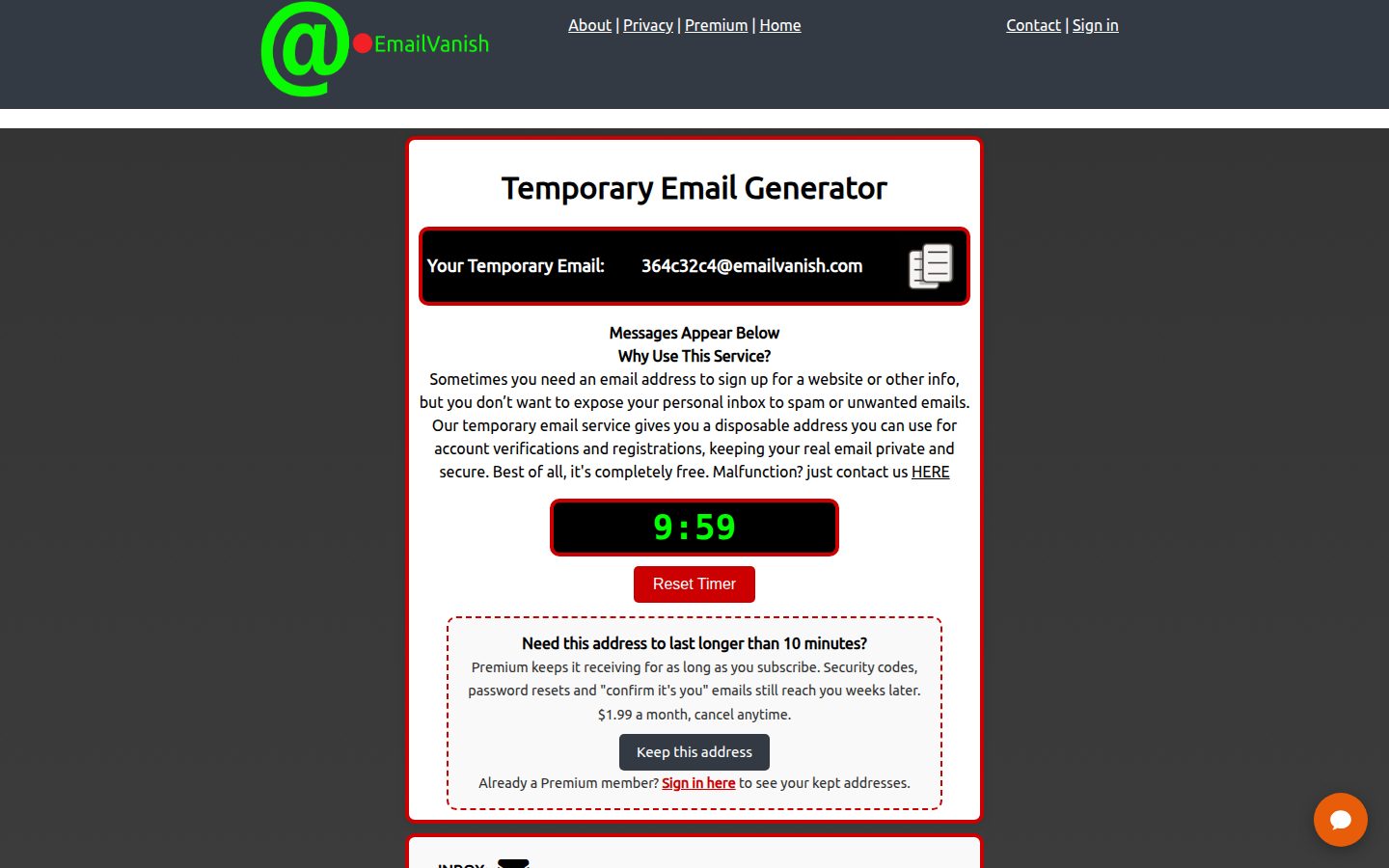 Screenshot of emailvanish.com